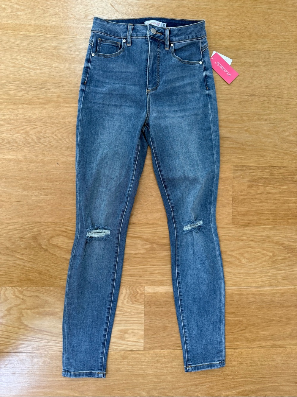 High-Rise Distressed Skinny Jeans - Blue - Picture 2 of 10
